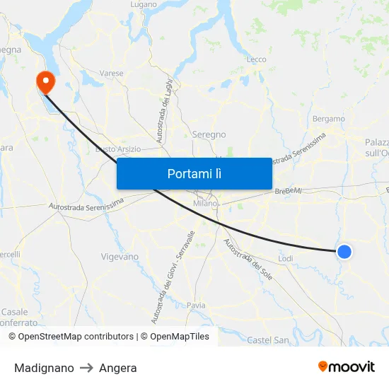 Madignano to Angera map