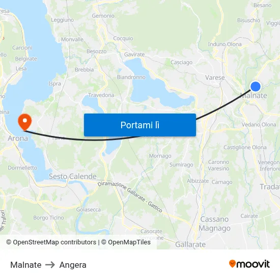 Malnate to Angera map