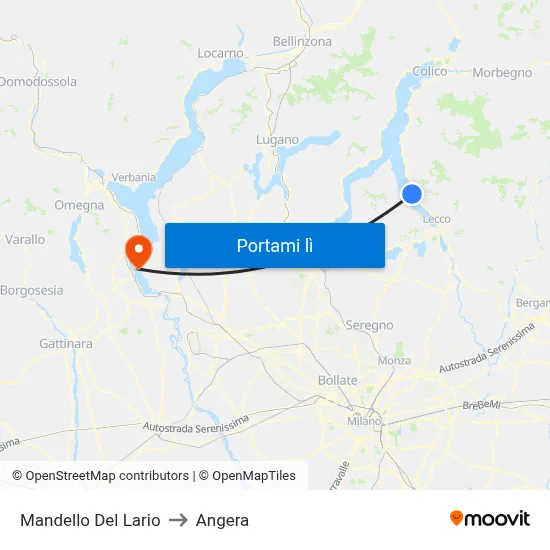 Mandello Del Lario to Angera map