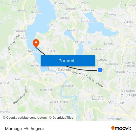 Mornago to Angera map