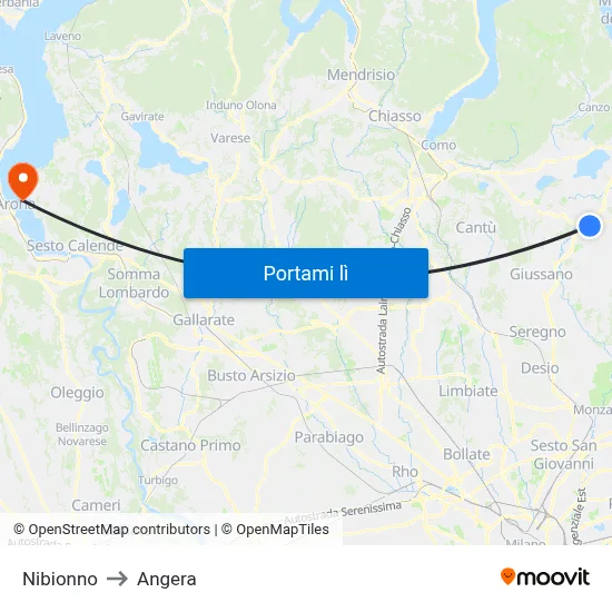 Nibionno to Angera map