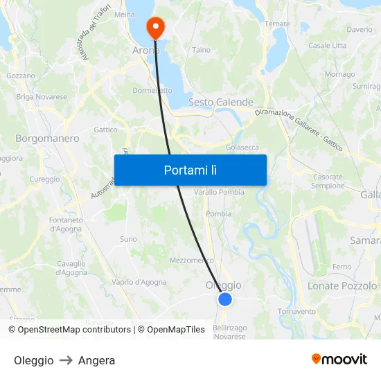 Oleggio to Angera map