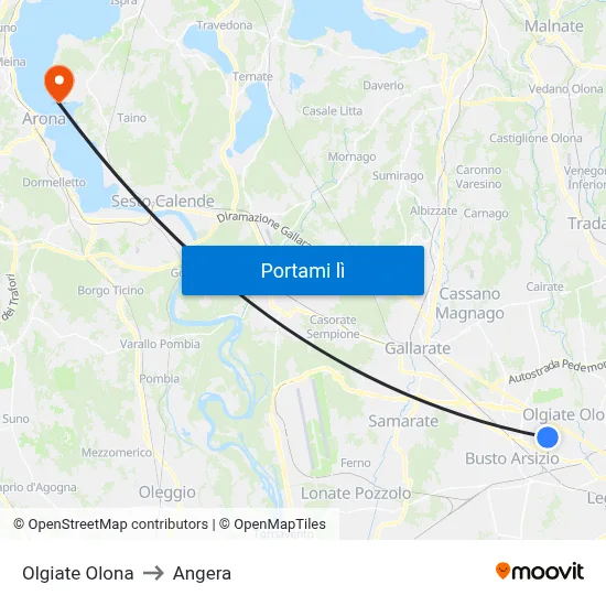 Olgiate Olona to Angera map