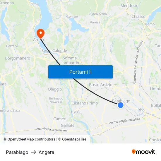 Parabiago to Angera map