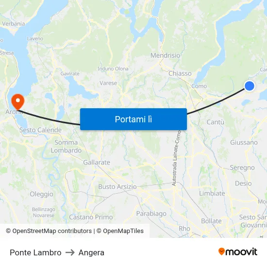 Ponte Lambro to Angera map