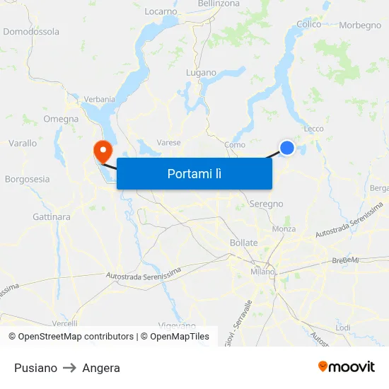 Pusiano to Angera map