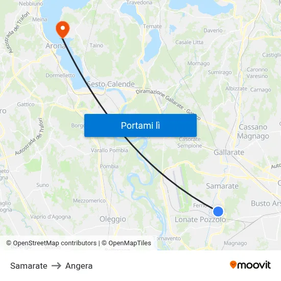 Samarate to Angera map