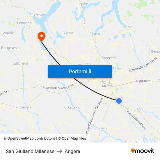 San Giuliano Milanese to Angera map