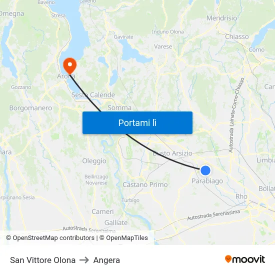 San Vittore Olona to Angera map