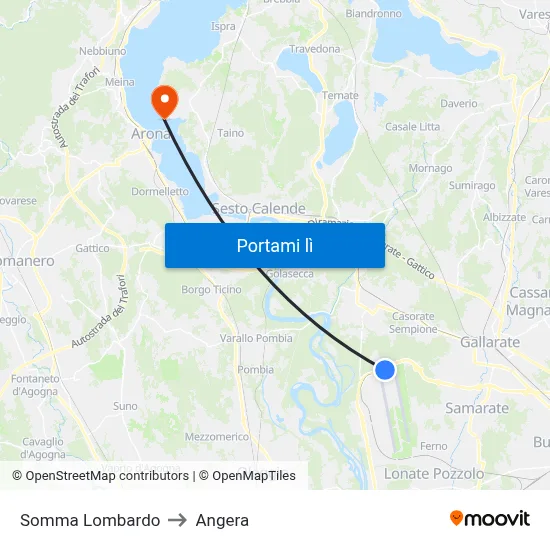 Somma Lombardo to Angera map