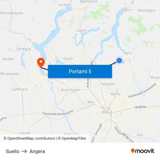 Suello to Angera map