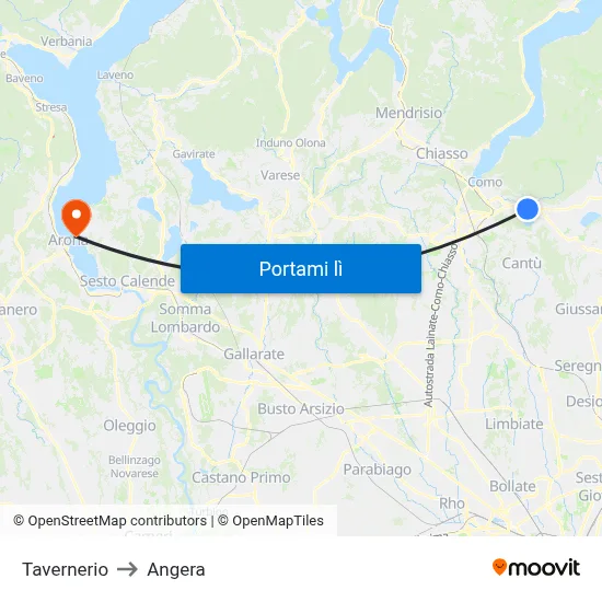 Tavernerio to Angera map