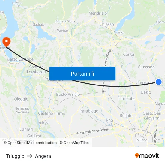 Triuggio to Angera map