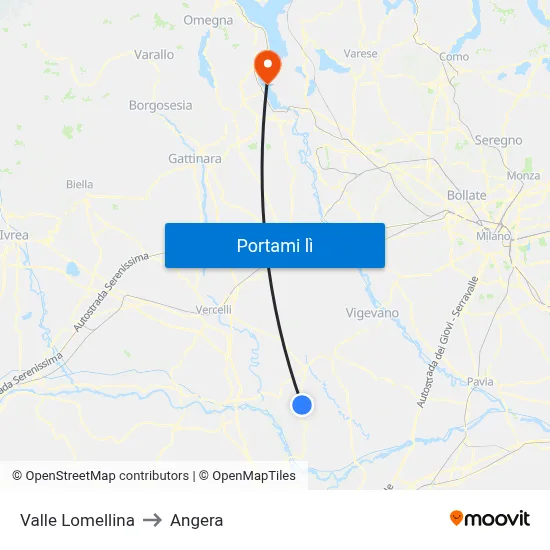 Valle Lomellina to Angera map