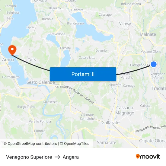 Venegono Superiore to Angera map