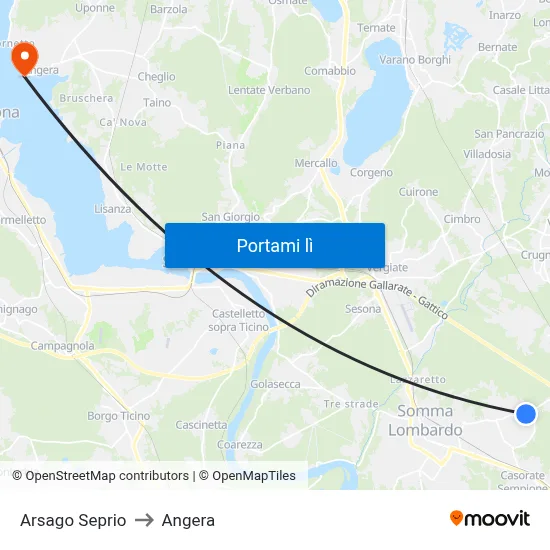 Arsago Seprio to Angera map