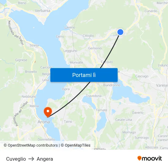 Cuveglio to Angera map