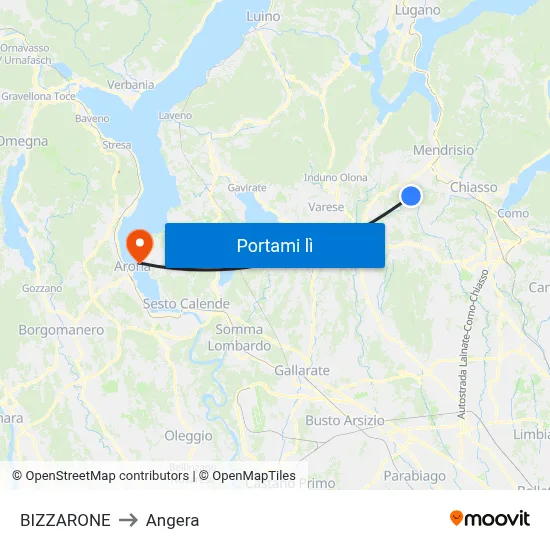 BIZZARONE to Angera map