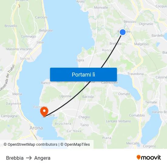 Brebbia to Angera map