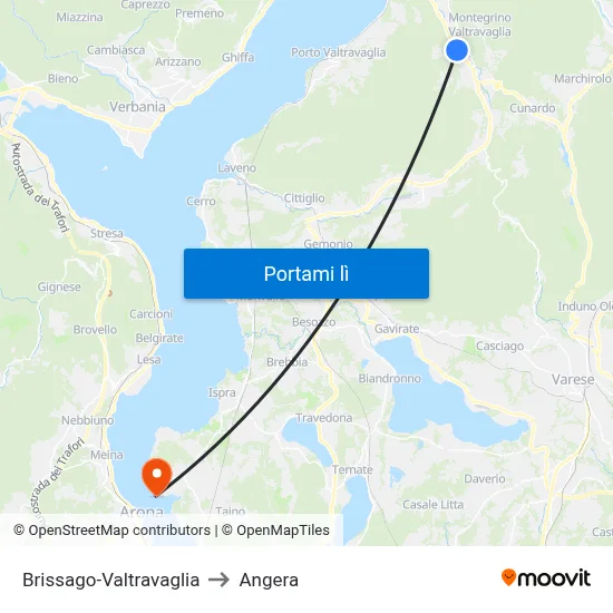 Brissago-Valtravaglia to Angera map
