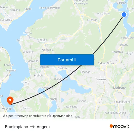 Brusimpiano to Angera map