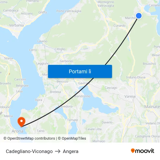 Cadegliano-Viconago to Angera map