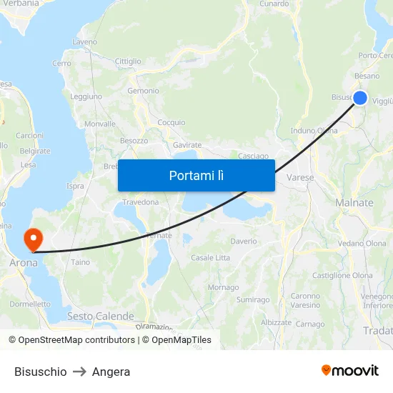 Bisuschio to Angera map