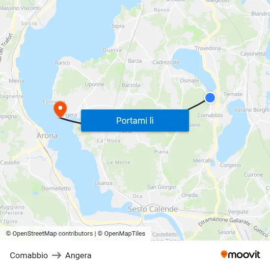 Comabbio to Angera map