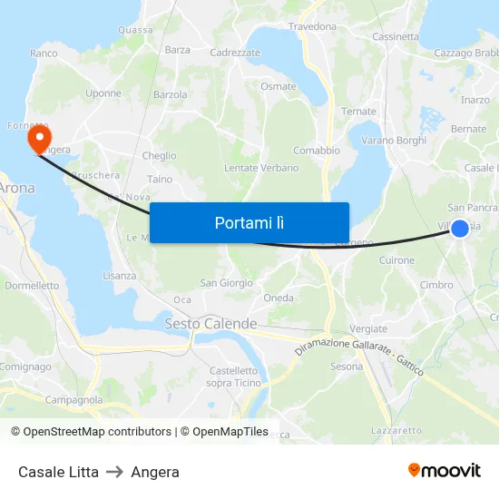 Casale Litta to Angera map