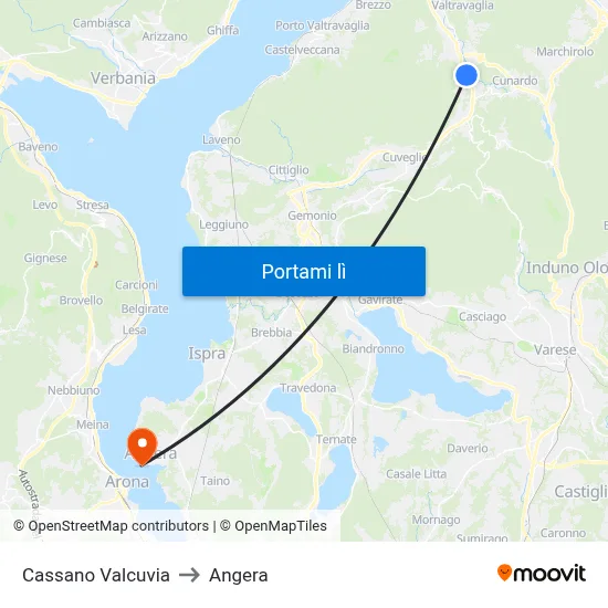 Cassano Valcuvia to Angera map