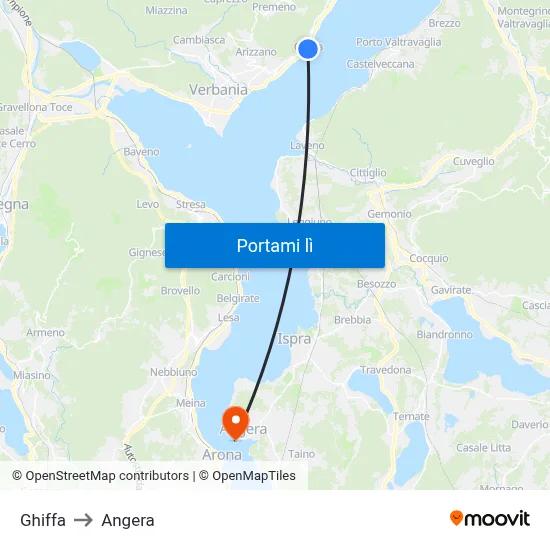 Ghiffa to Angera map