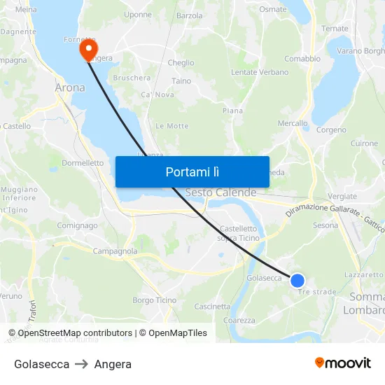 Golasecca to Angera map