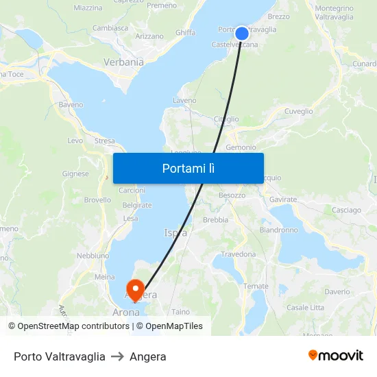 Porto Valtravaglia to Angera map