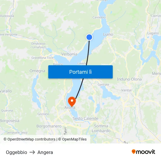Oggebbio to Angera map