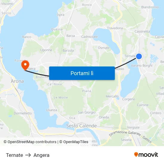 Ternate to Angera map