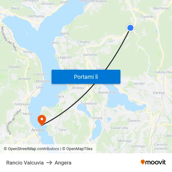 Rancio Valcuvia to Angera map