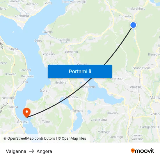 Valganna to Angera map