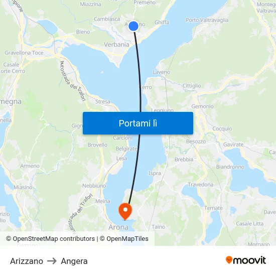 Arizzano to Angera map