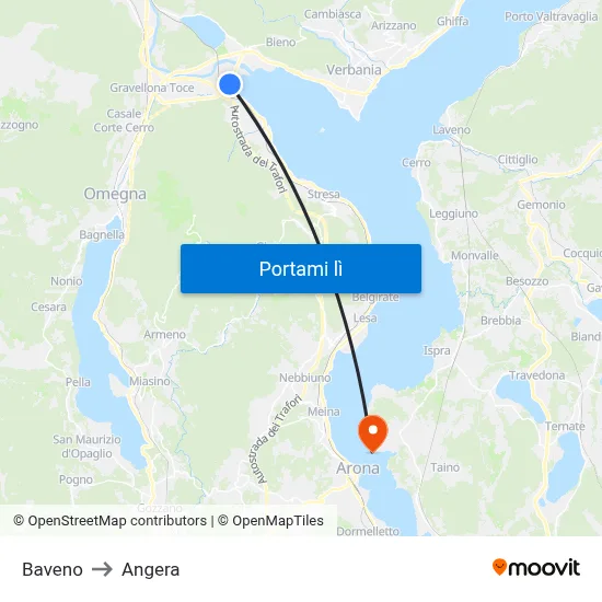 Baveno to Angera map