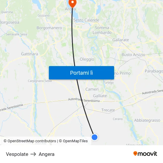Vespolate to Angera map