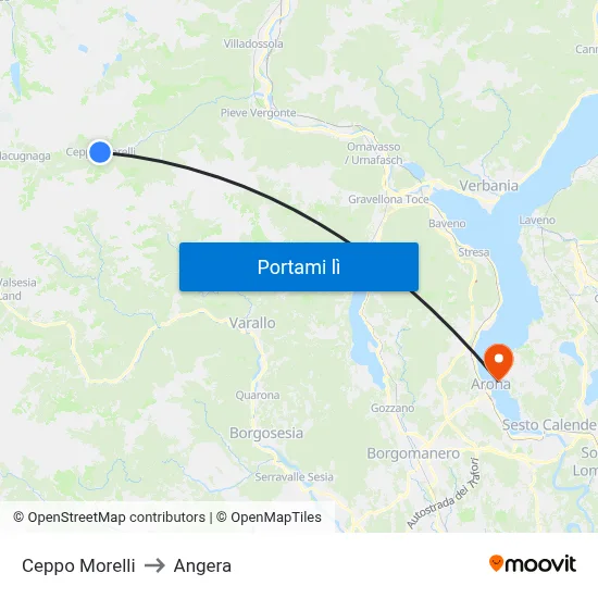 Ceppo Morelli to Angera map