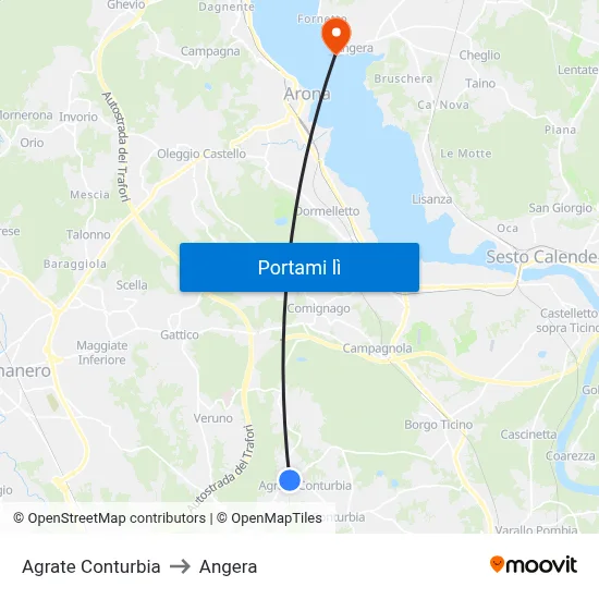 Agrate Conturbia to Angera map