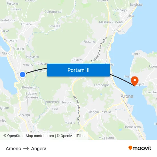 Ameno to Angera map