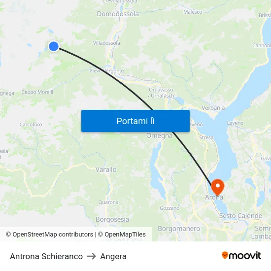 Antrona Schieranco to Angera map