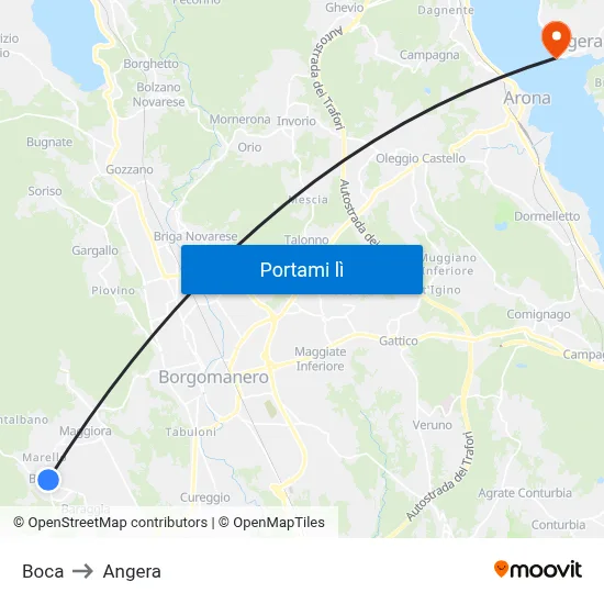 Boca to Angera map