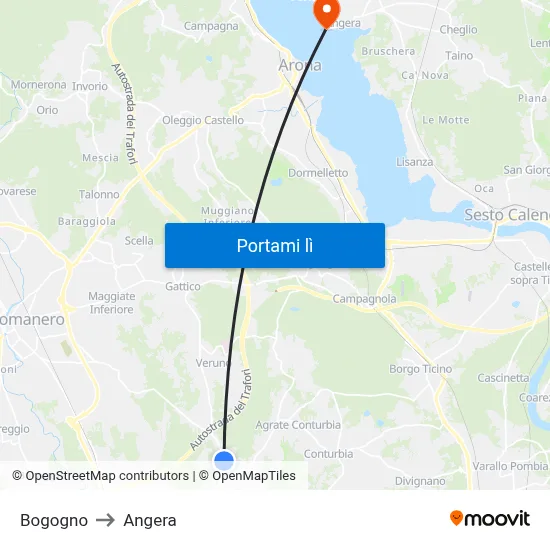 Bogogno to Angera map