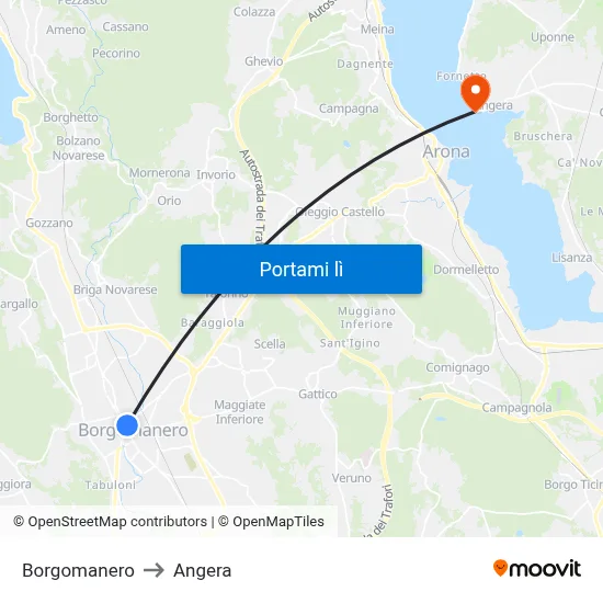 Borgomanero to Angera map