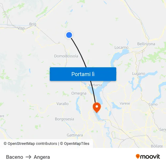 Baceno to Angera map