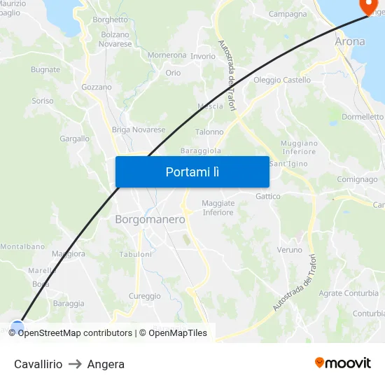 Cavallirio to Angera map