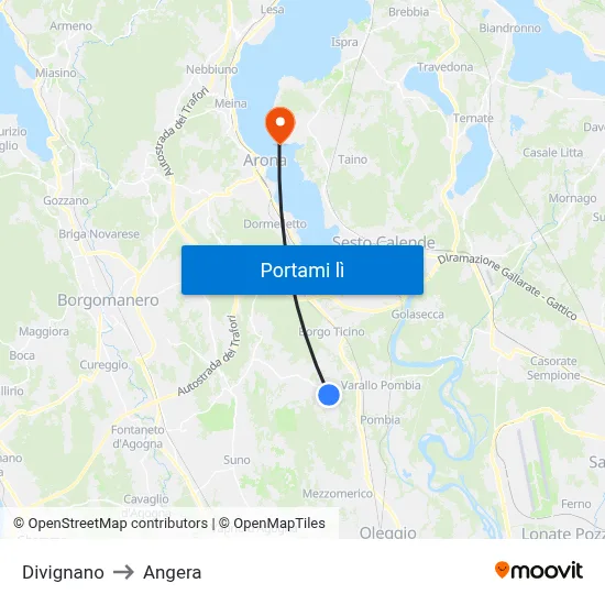 Divignano to Angera map